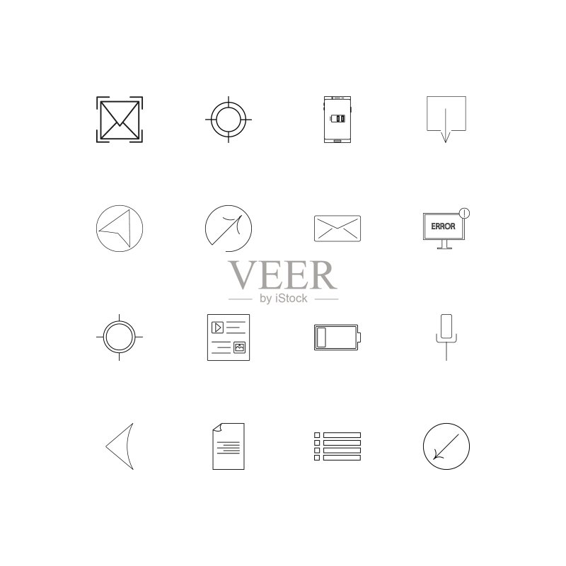 Web应用程序线性细图标集:矢量轮廓图标图标素材