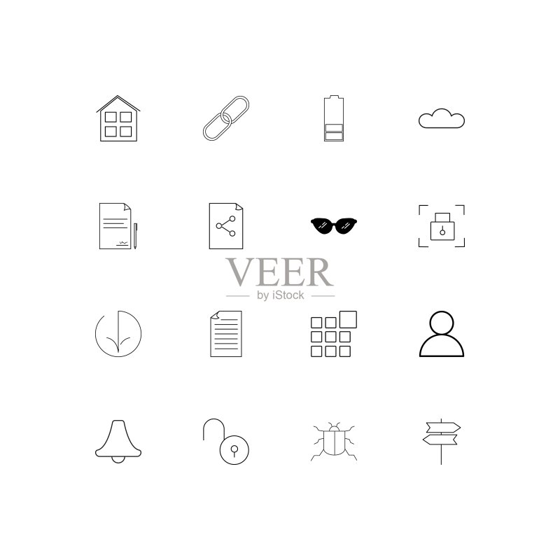 Web应用程序线性细图标集:矢量轮廓图标图标素材