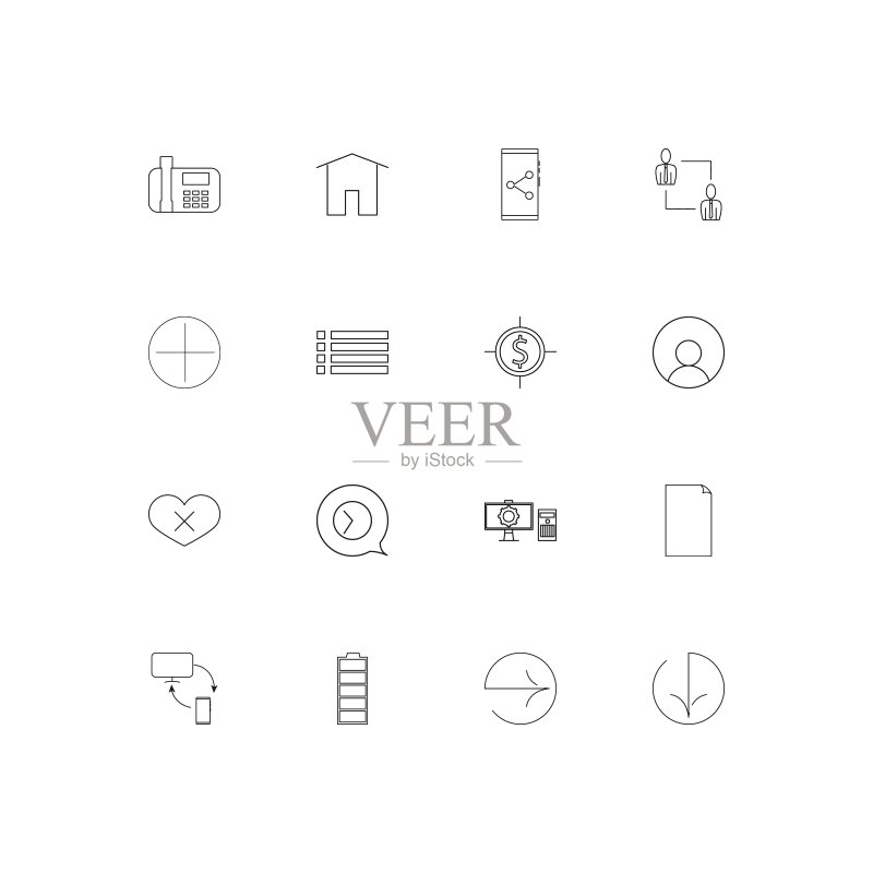 Web应用程序线性细图标集:矢量轮廓图标图标素材
