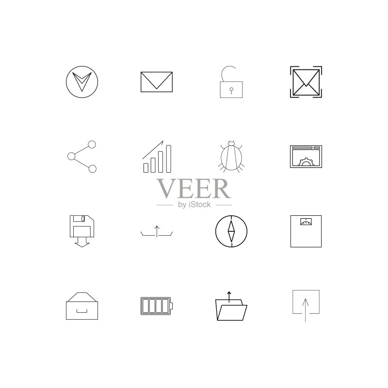 Web应用程序线性细图标集:矢量轮廓图标图标素材