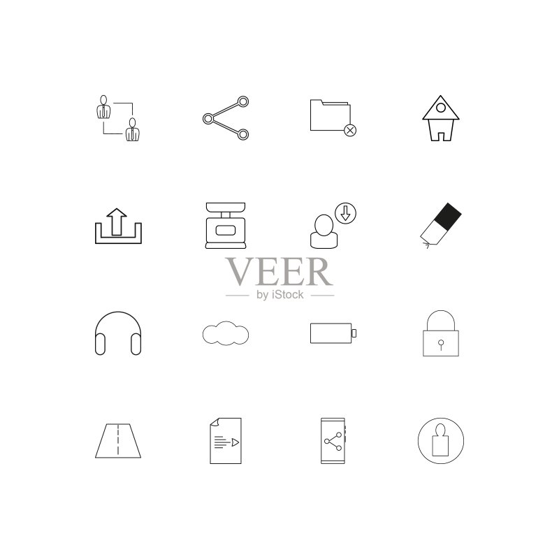 Web应用程序线性细图标集:矢量轮廓图标图标素材