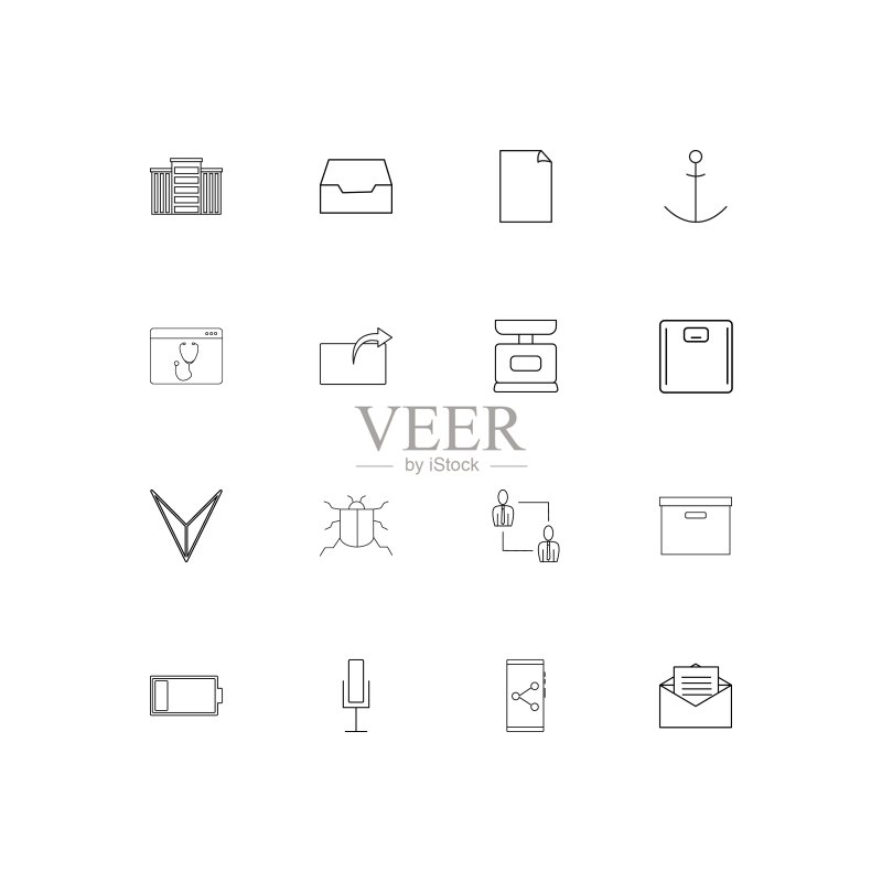 Web应用程序线性细图标集:矢量轮廓图标图标素材