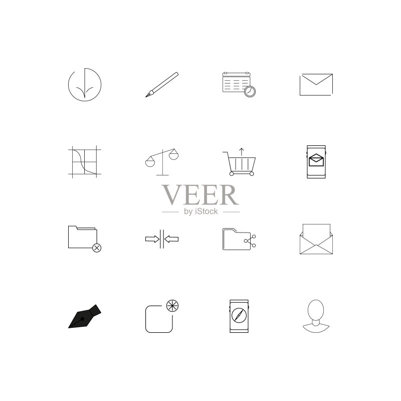 Web应用程序线性细图标集:矢量轮廓图标图标素材