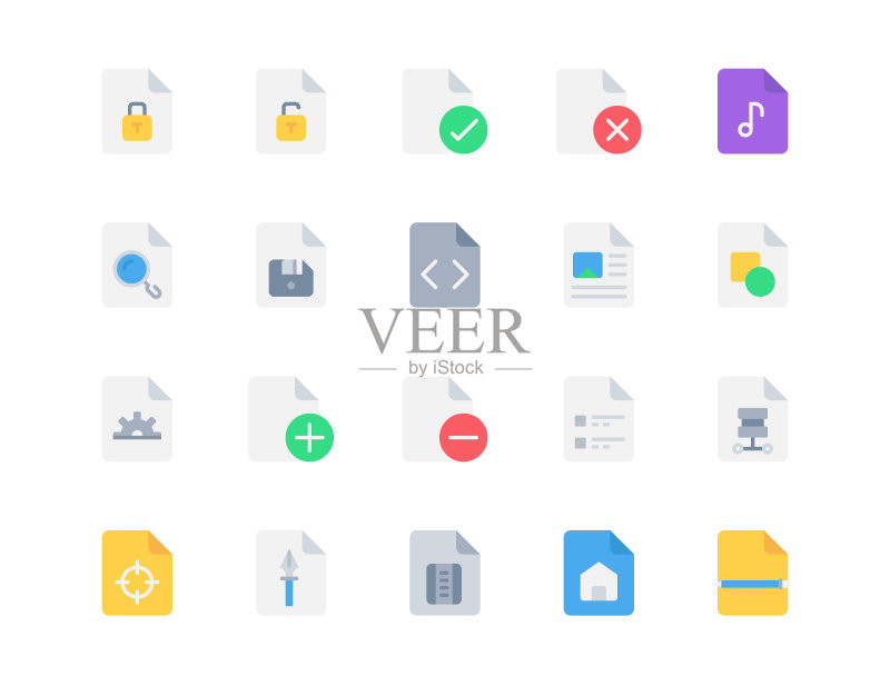 用于网站移动应用程序等的文档扁平图标集,像素完美图标设计图标素材