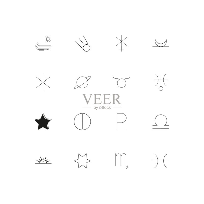 占星术线性细图标集。轮廓简洁的矢量图标图标素材