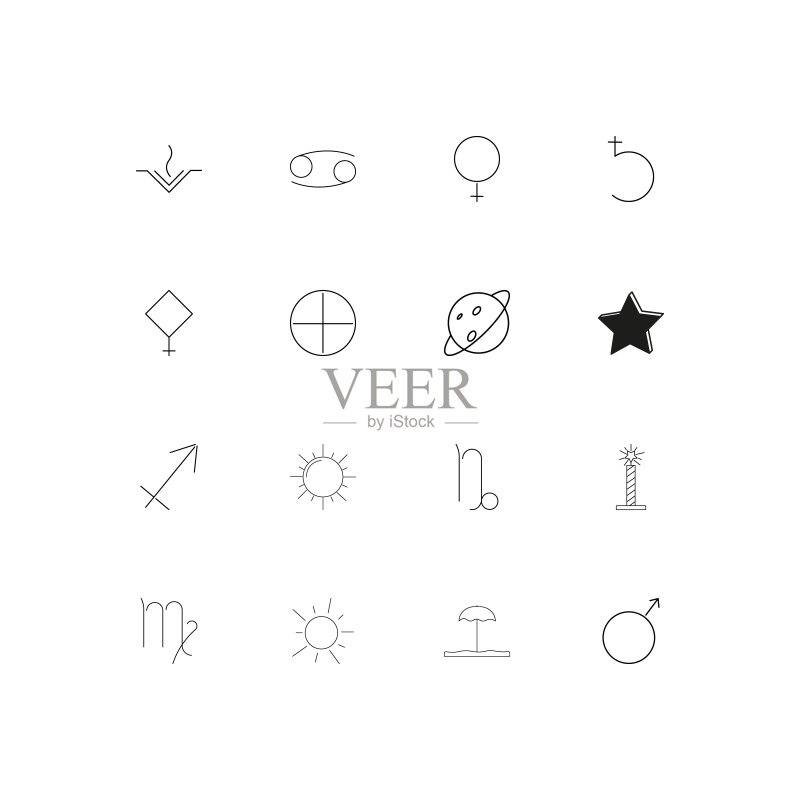 占星术线性细图标集。轮廓简洁的矢量图标图标素材