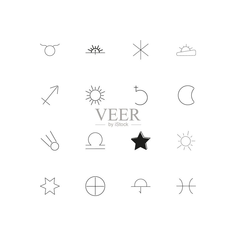 占星术线性细图标集。轮廓简洁的矢量图标图标素材