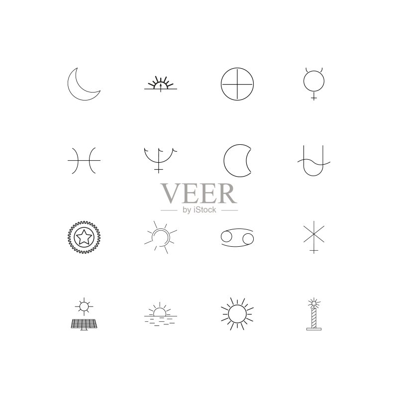 占星术线性细图标集。轮廓简洁的矢量图标图标素材