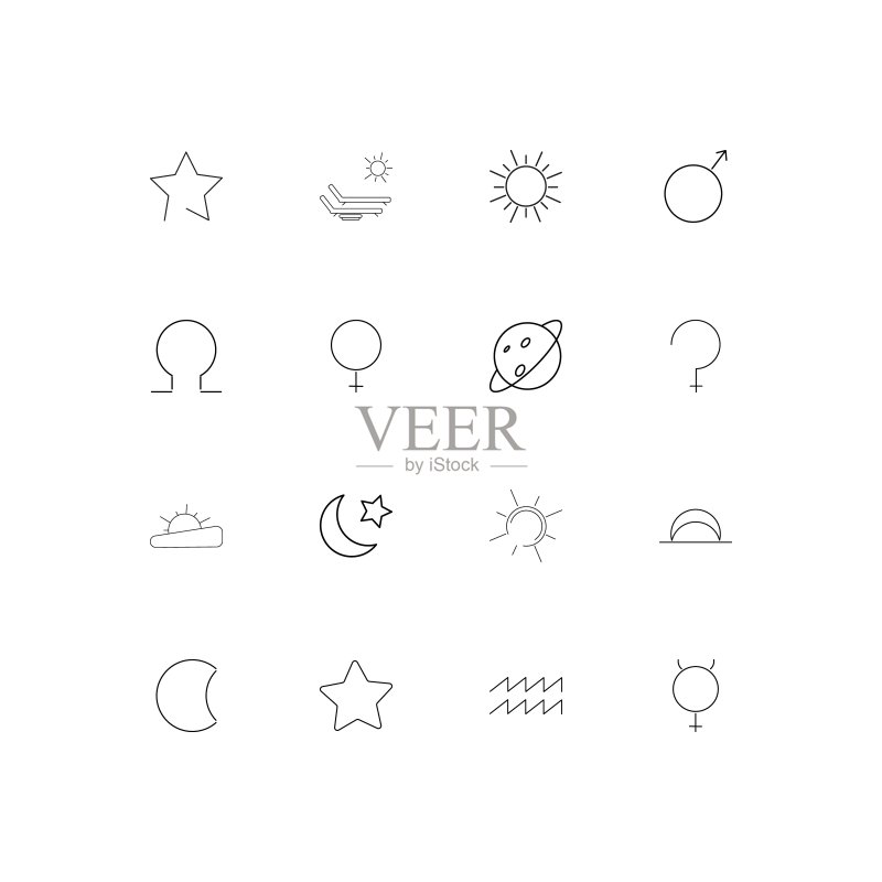 占星术线性细图标集。轮廓简洁的矢量图标图标素材