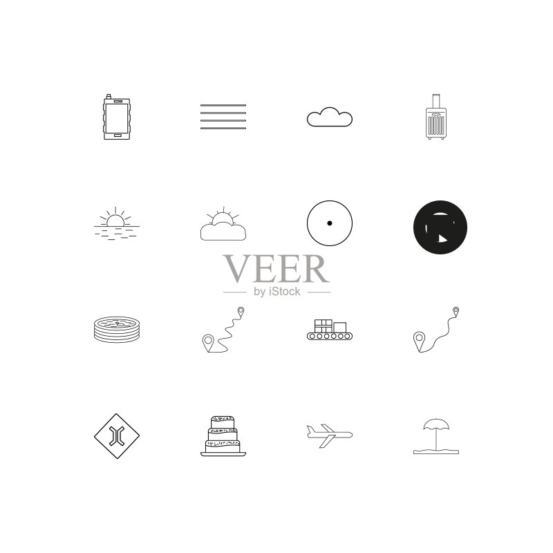 旅行与旅游线性图标集图标素材