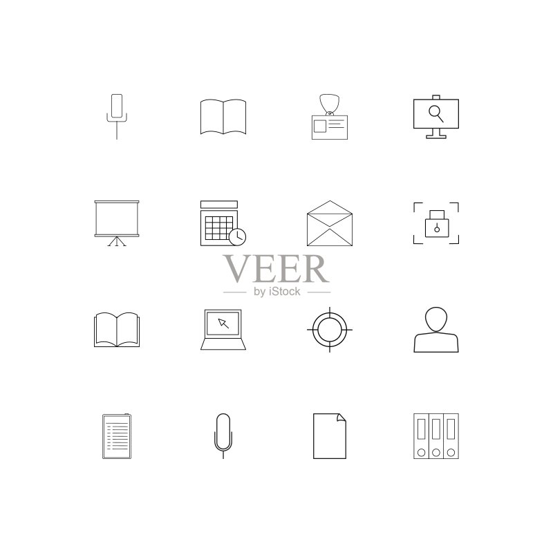 商业办公线性细线条图标集。轮廓化简易矢量图标图标素材
