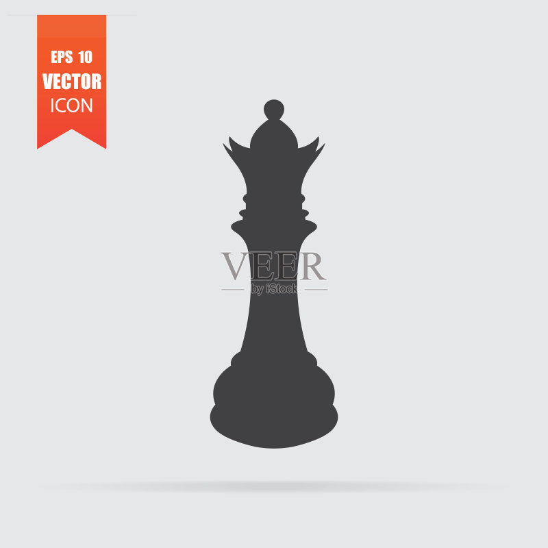 扁平风格的国际象棋皇后图标,灰色背景图标素材