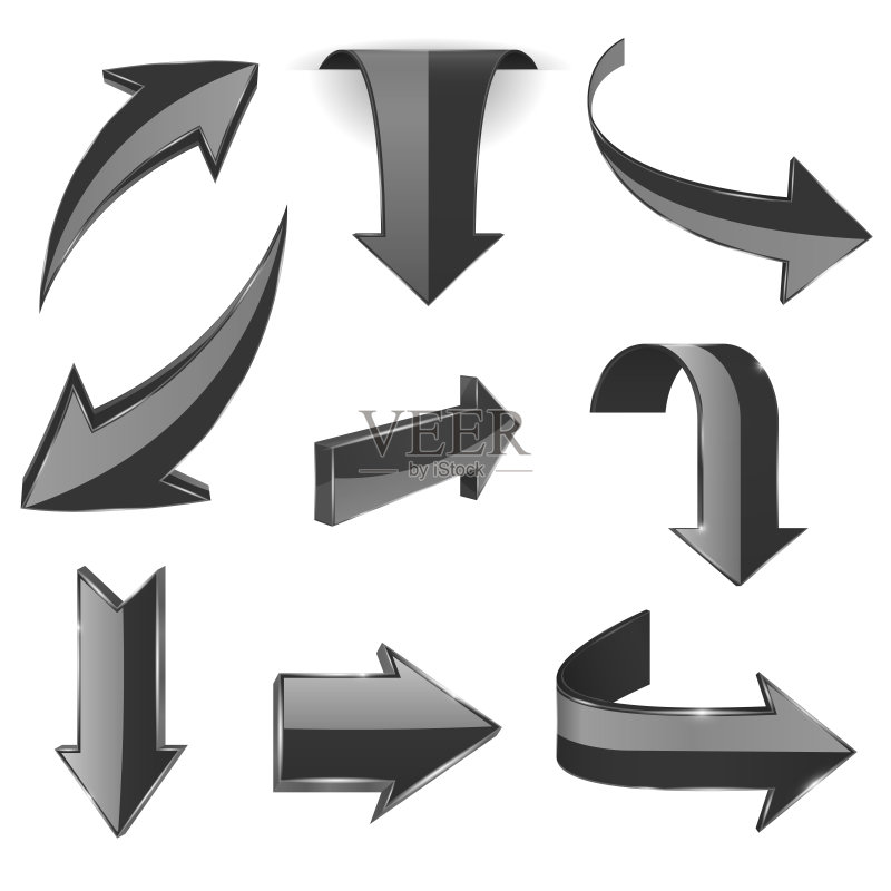 黑色3D箭头闪亮图标图标素材
