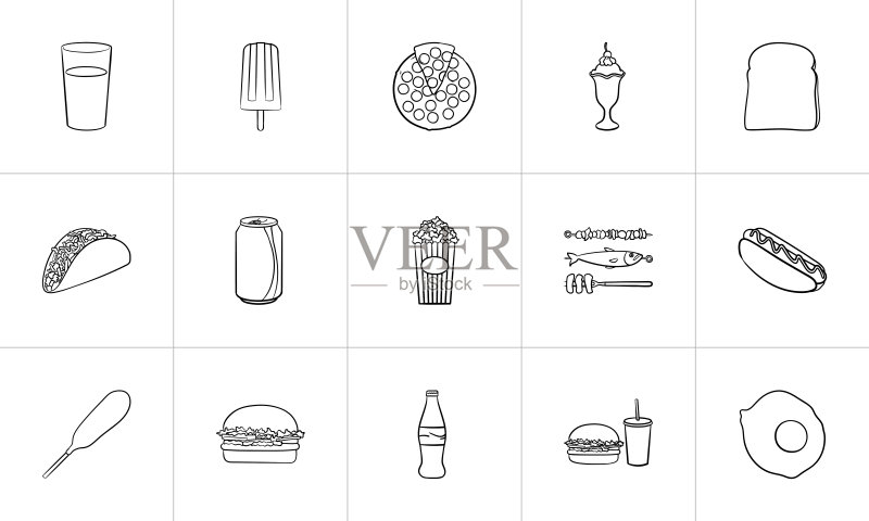 手绘食品饮料素描图标集图标素材