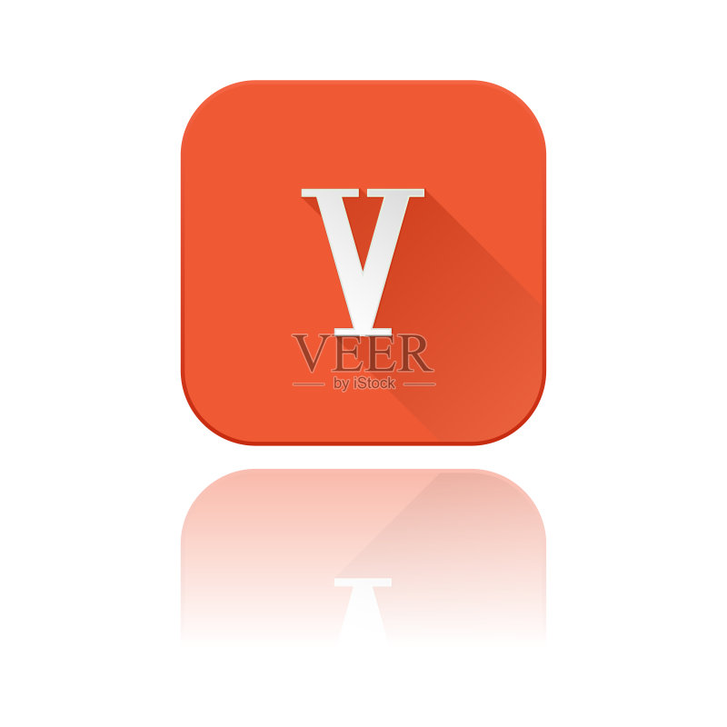 罗马数字“V”,带倒影的橙色方块图标图标素材