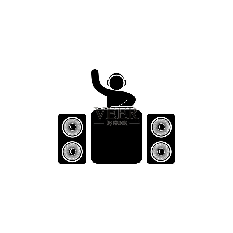 舞台上的DJ。移动概念和web应用的聚会图标元素。详细的DJ舞台插图可以用于web和移动图标素材