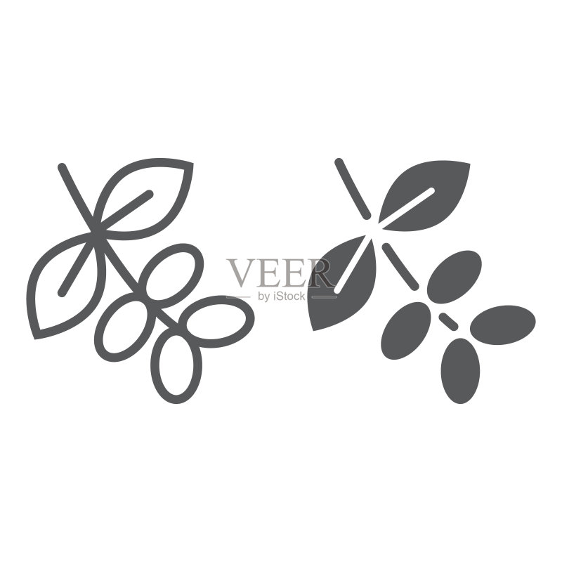 咖啡树枝线条字形图标,咖啡馆自然标志矢量图形,白色背景线性图案,EPS 10图标素材