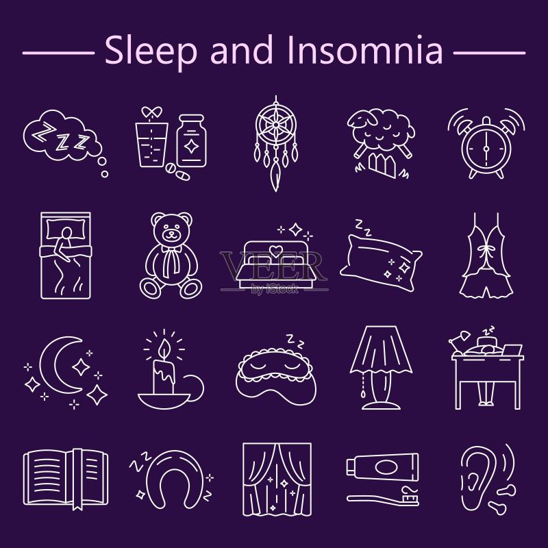 睡眠和失眠线性图标集图标素材