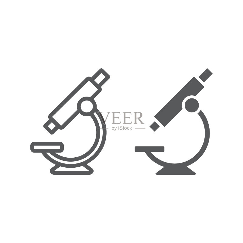 显微镜线条符号和标志,学校教育科学矢量图形,白色背景上的线性图案,EPS 10图标素材