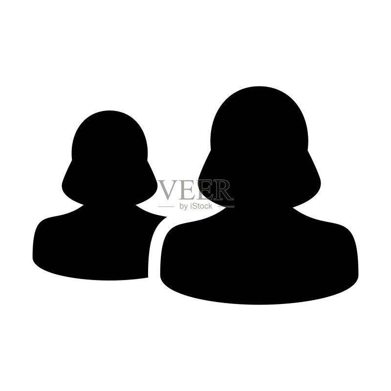 团队合作图标矢量女性群体人物头像,扁平彩色字形商务管理团队符号图标素材