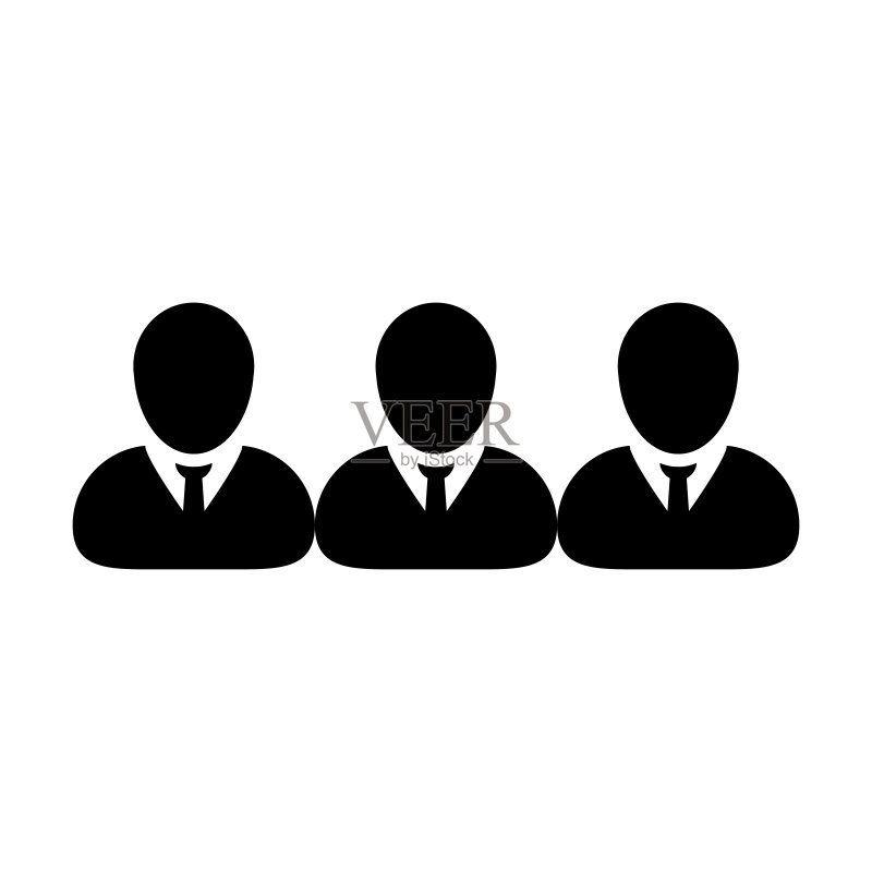 管理图标矢量男性群组人物符号头像,适用于扁平彩色字形图中的业务团队图标素材