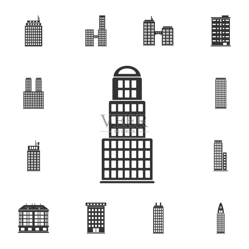 摩天大楼建筑图标:建筑系列中的简单元素插图,用于网页和移动端图标素材