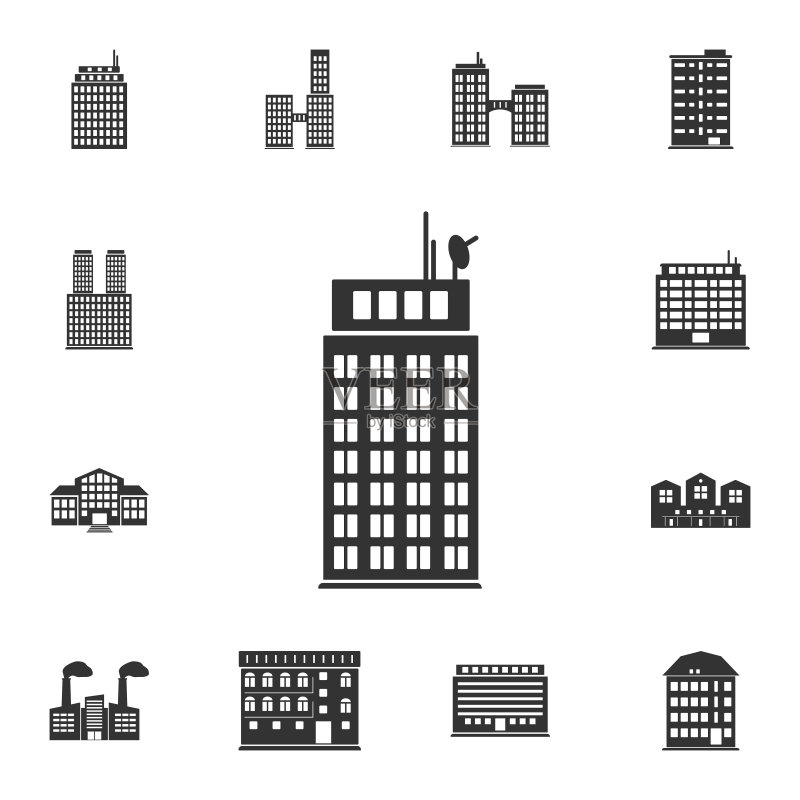 摩天大楼建筑图标:建筑系列中的简单元素插图,用于网页和移动端图标素材