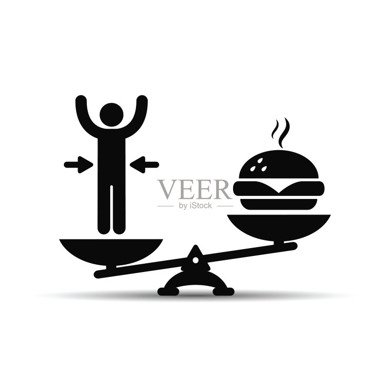 人与快餐的天平,矢量减重的概念插图。正版元素素材