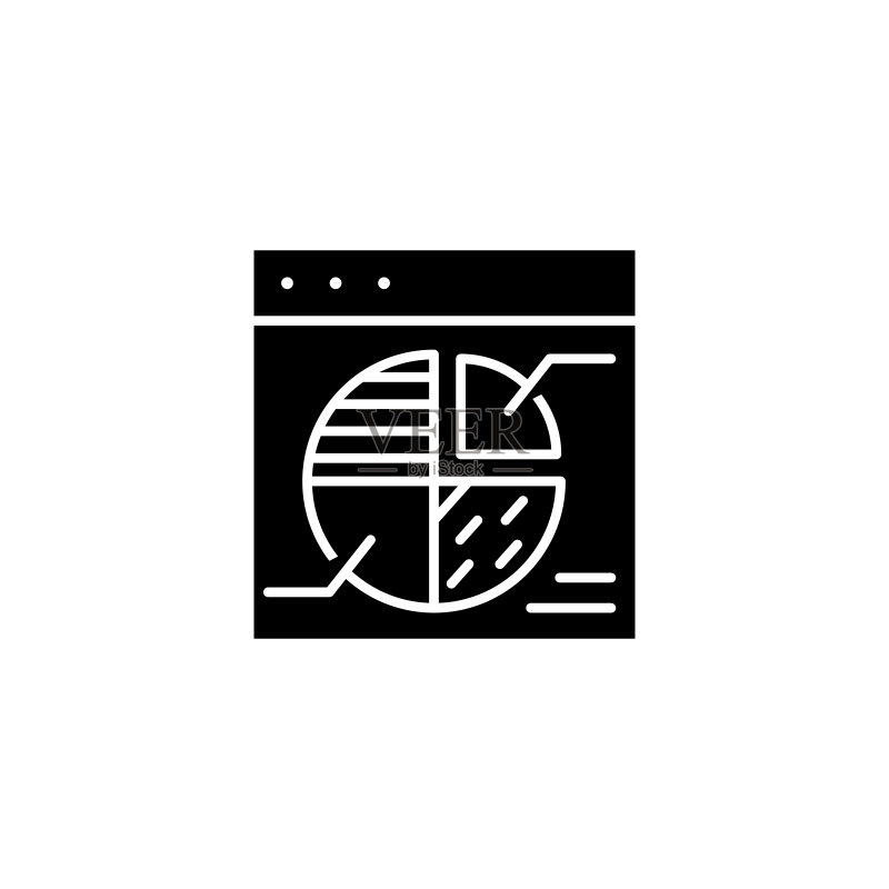 馅饼营销图表黑色图标概念:馅饼营销图表扁平矢量符号、标志、插图图标素材