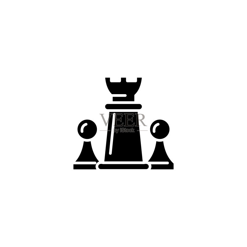 黑色棋子图标概念图,扁平风格矢量符号插画图标素材