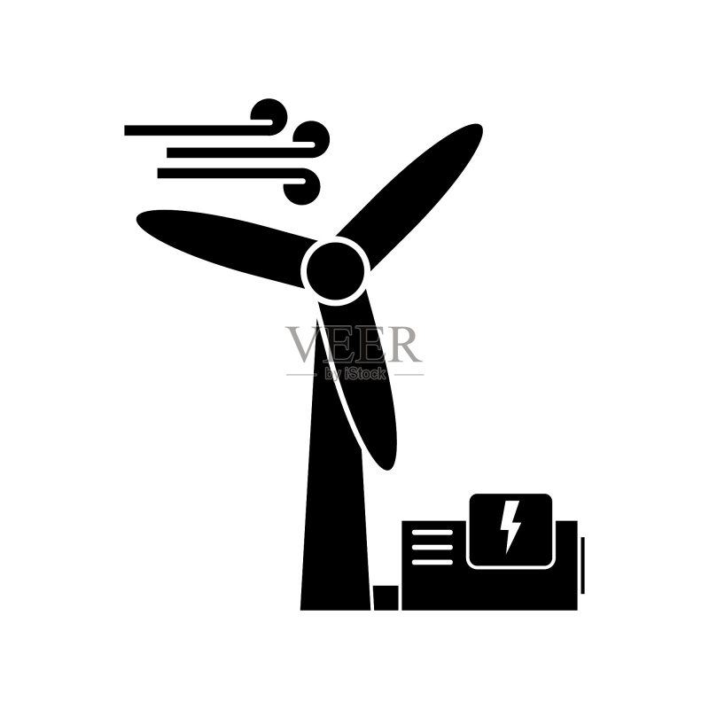 带有发电机的风力涡轮机,可再生能源矢量图标图标素材