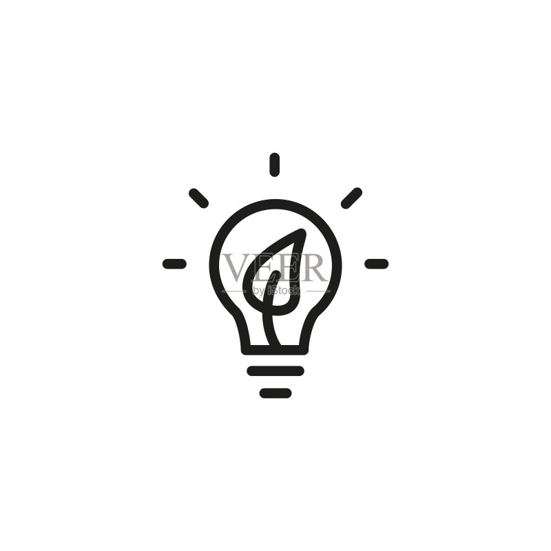 灯泡线条图标内的叶子图标素材