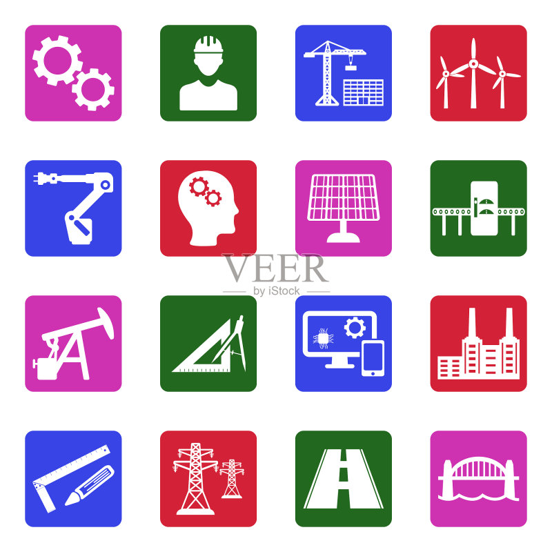 工程图标:白色扁平设计方形矢量图图标素材