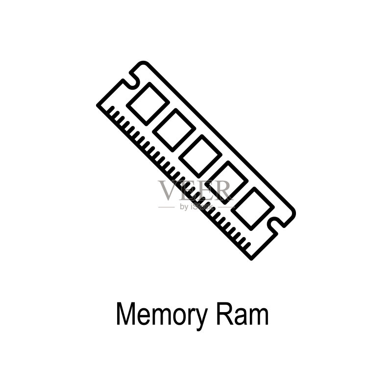 电脑内存RAM图标。用于移动概念和Web应用程序的计算机部件元素。用于网站设计和开发、应用程序开发的细线图标。高级图标图标素材