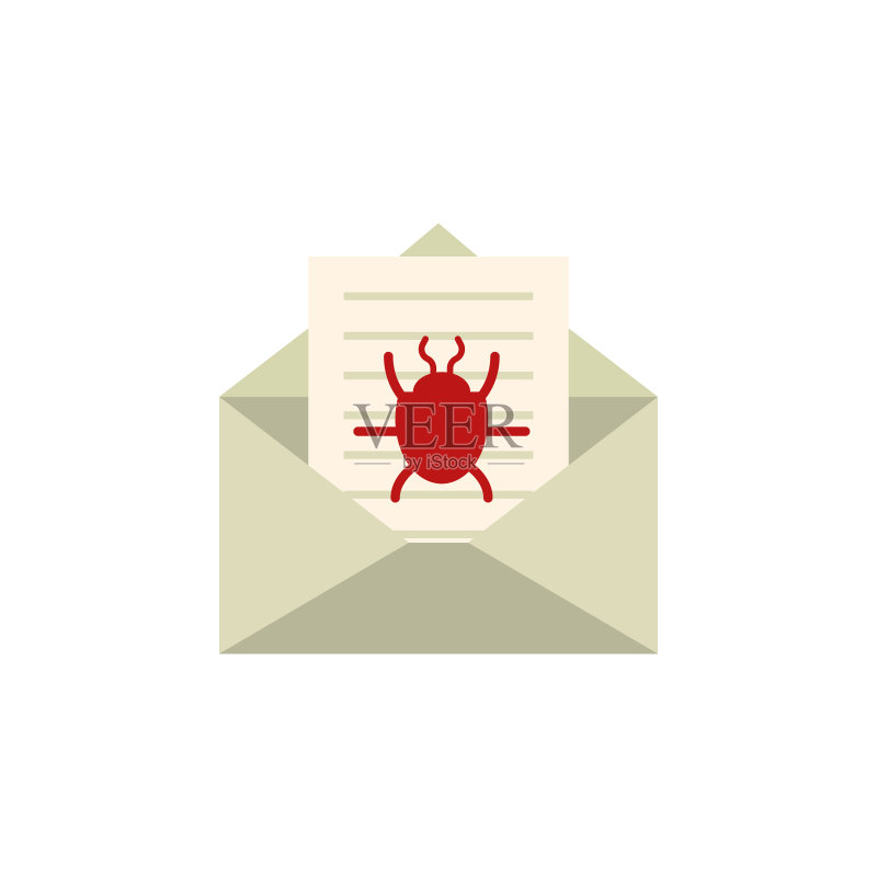 信件图标中的甲虫。网络安全图标元素,适用于移动概念和Web应用。图标素材