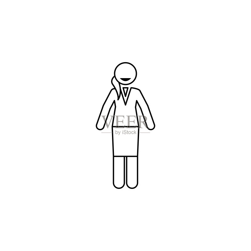 快乐的商务女士图标。用于移动概念和Web应用程序的商务女士不同状态元素。用于网站设计和开发、应用程序开发的细线图标图标素材