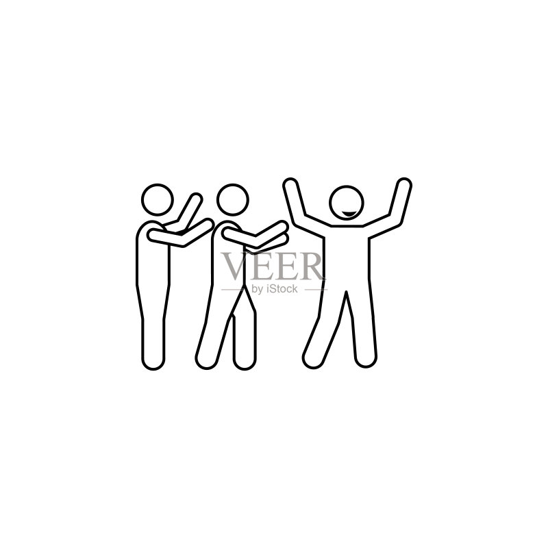 舞蹈鼓掌图标。人们庆祝移动概念和Web应用程序的元素。网站设计和开发、应用程序开发的细线图标。高级图标图标素材