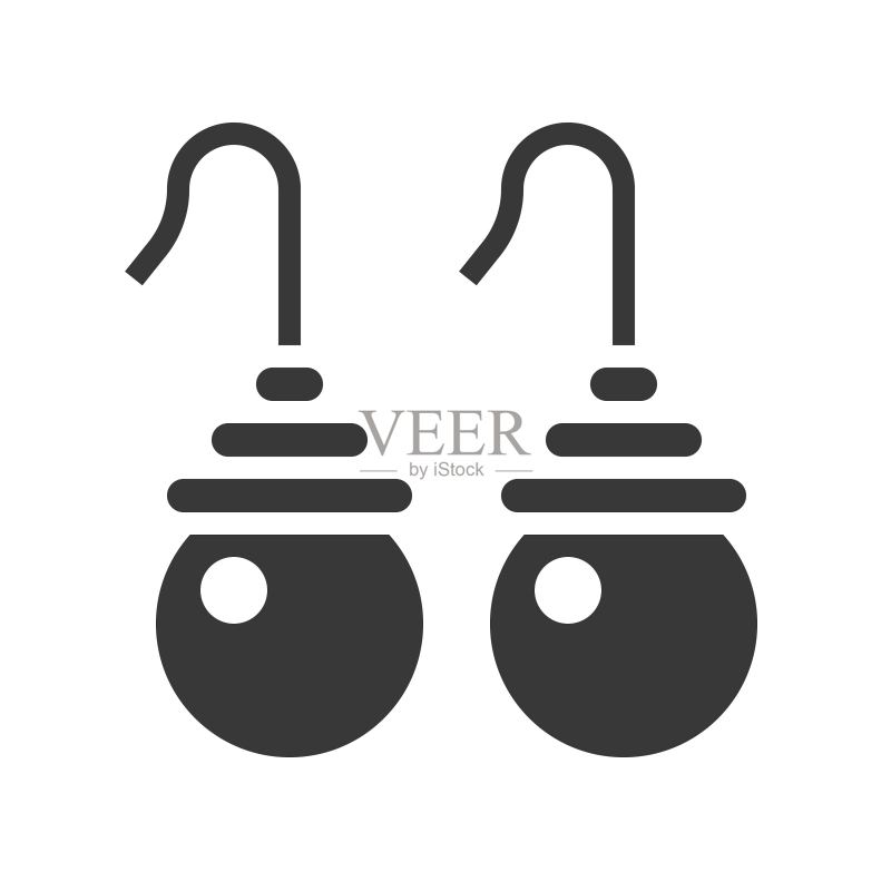 水滴珍珠耳环珠宝图标,符号风格图标素材