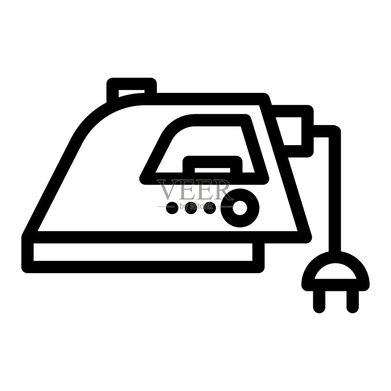 熨斗线性图标。蒸汽熨斗矢量图,白色背景隔离。电器轮廓样式设计,专为网页和应用程序设计。EPS 10格式。图标素材