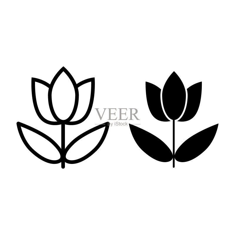 带叶子的线条花朵图标图标素材