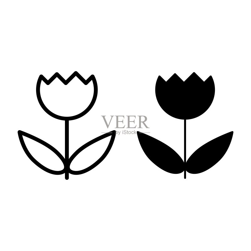 郁金香花蕾线性和字形图标图标素材