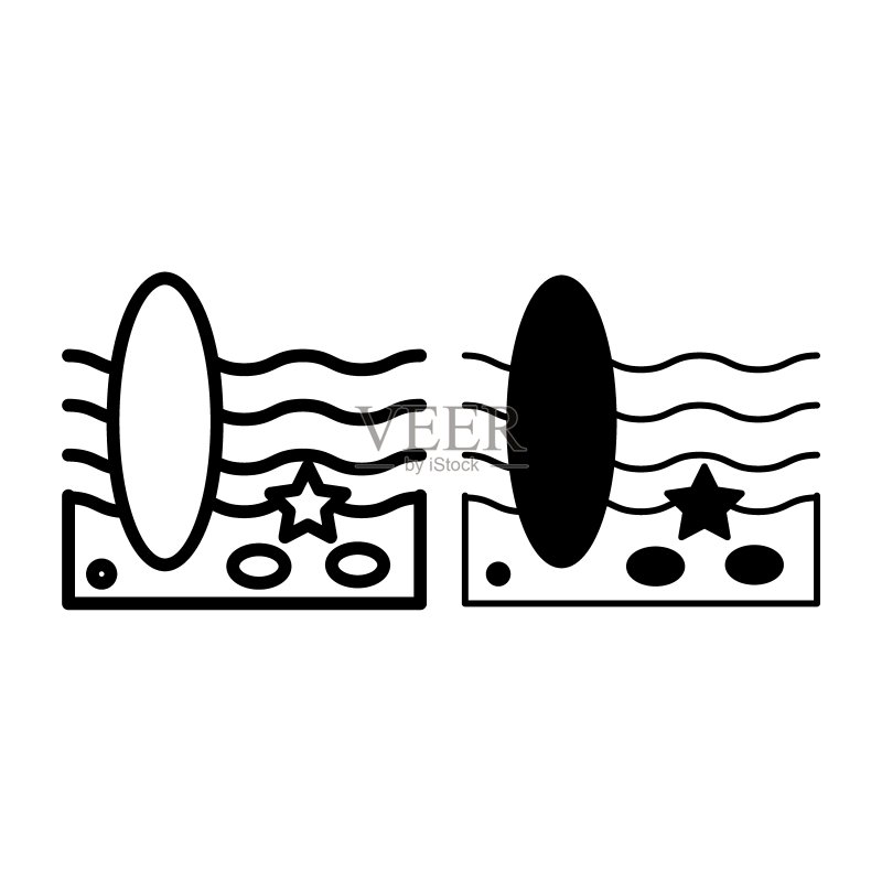 冲浪板线条和图示,水上运动轮廓设计图标素材