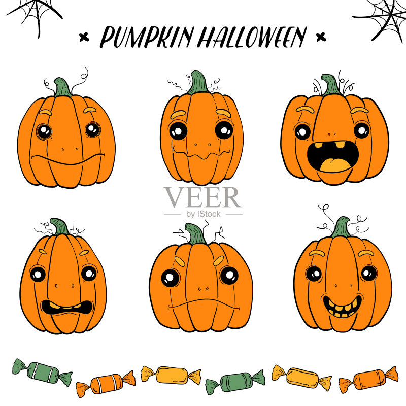 万圣节南瓜。人物的脸。元素隔离在白色背景。矢量图正版元素素材