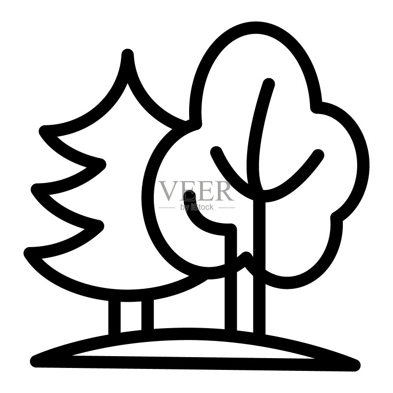 森林线条图标。白色背景自然矢量图。树木轮廓风格设计,专为网页和App设计。EPS 10格式图标素材