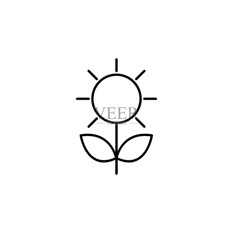 细线植物太阳图标,用于移动和网页应用图标素材