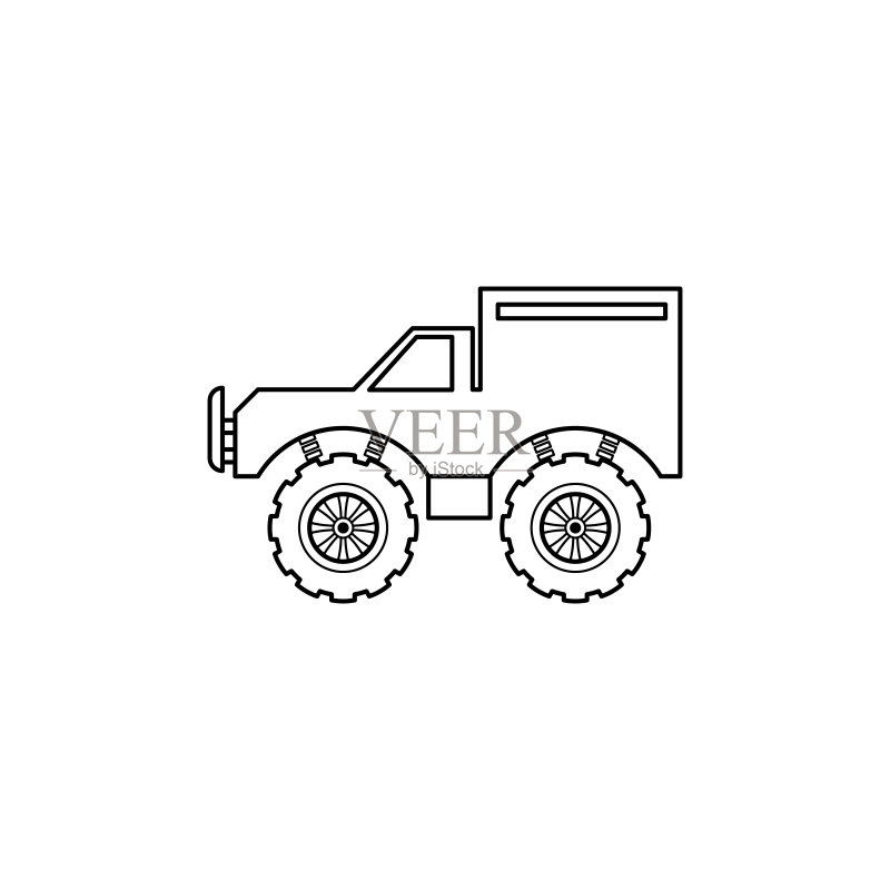 大脚车插画。用于移动概念和Web应用程序的极限竞赛元素。细线大脚车插画可用于Web和移动端。高级图标图标素材