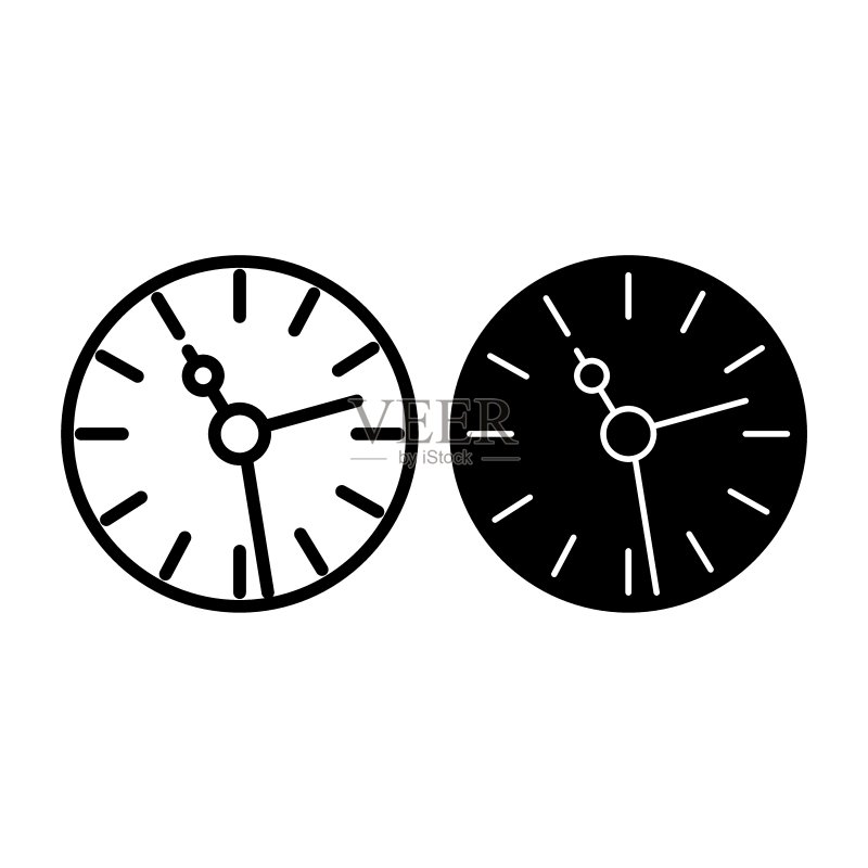 时钟线性图标和图释图标。时间矢量图,与白色背景隔离。手表轮廓样式设计,专为网页和应用程序设计。EPS 10。图标素材