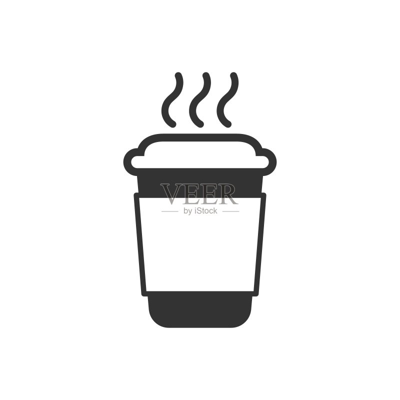 扁平风格的咖啡、茶杯图标,白色隔离背景上的咖啡杯矢量图,饮品商业概念图标素材