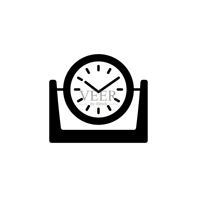 现代桌面时钟矢量插画:圆形指针时钟扁平图标图标素材