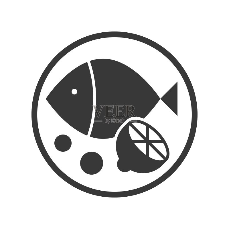 鱼和柠檬食品饮料组合标志设计图标素材